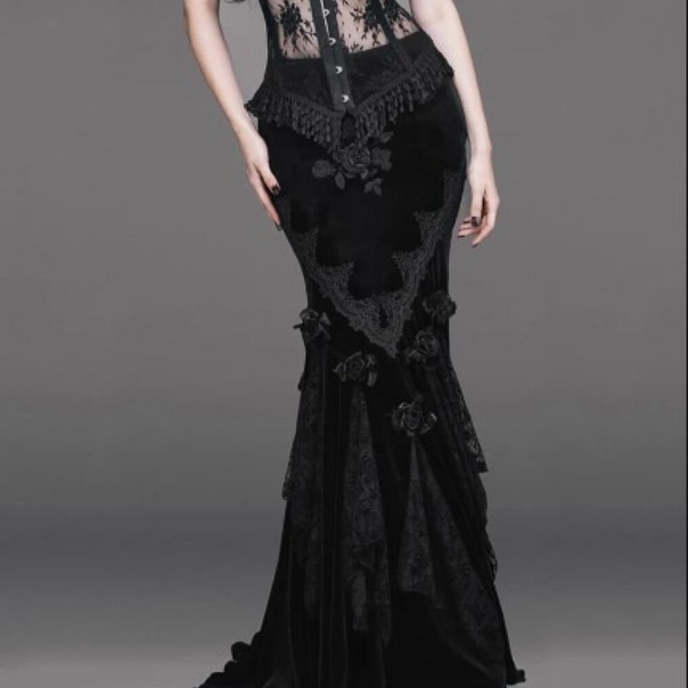 Velvet Eva Lady, Devil Fashion, Vampire Freaks Gothic Morticia Mermaid Skirt